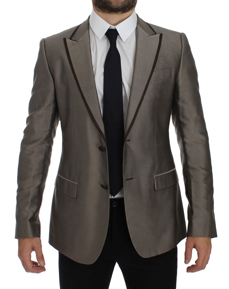 Dolce &amp; Gabbana Elegant Brown Silk Two-Button Slim Blazer