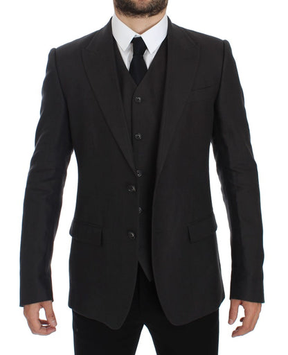 Dolce &amp; Gabbana Elegant Gray Linen Slim Fit Blazer and Vest