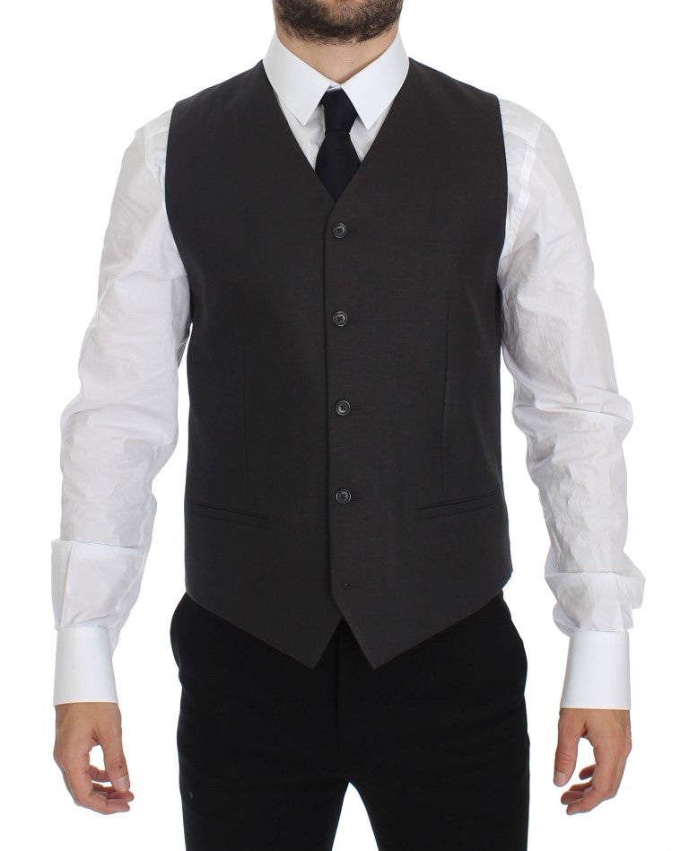 Dolce &amp; Gabbana Elegant Gray Linen Slim Fit Blazer and Vest