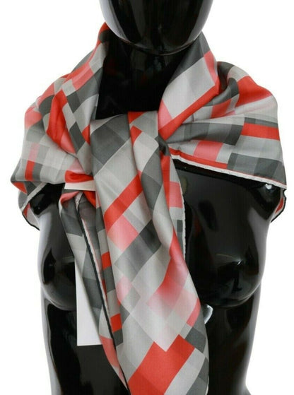 Costume National Elegant Silk Checkered Scarf in Gray and Red