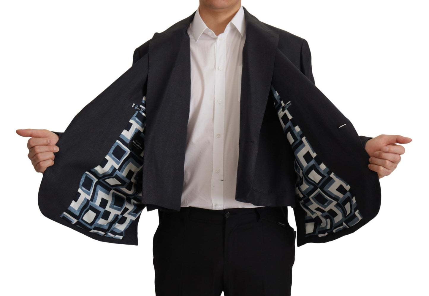 Dolce &amp; Gabbana Blue Linen Formal Mens Blazer Jacket