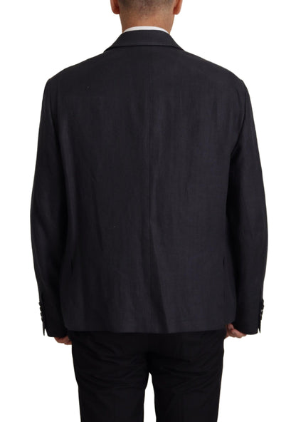 Dolce &amp; Gabbana Blue Linen Formal Mens Blazer Jacket