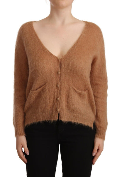 PINK MEMORIES Chic Brown Knit Cardigan with Front Button Closure