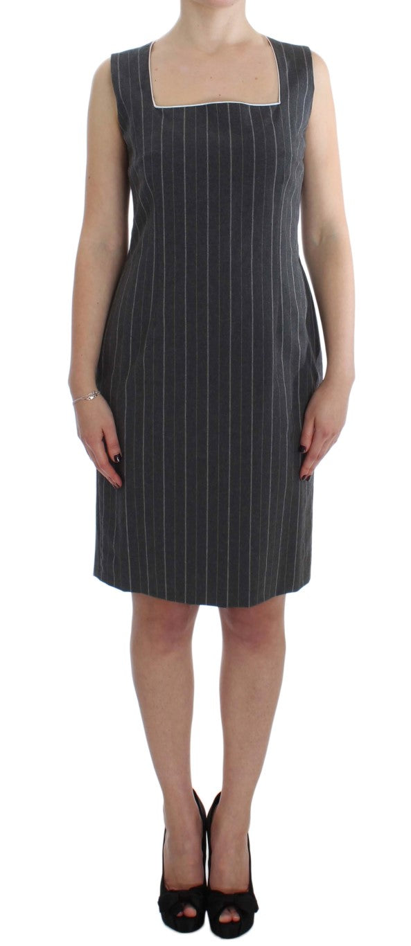 BENCIVENGA Elegant Gray Striped Dress &amp; Blazer Suit Set