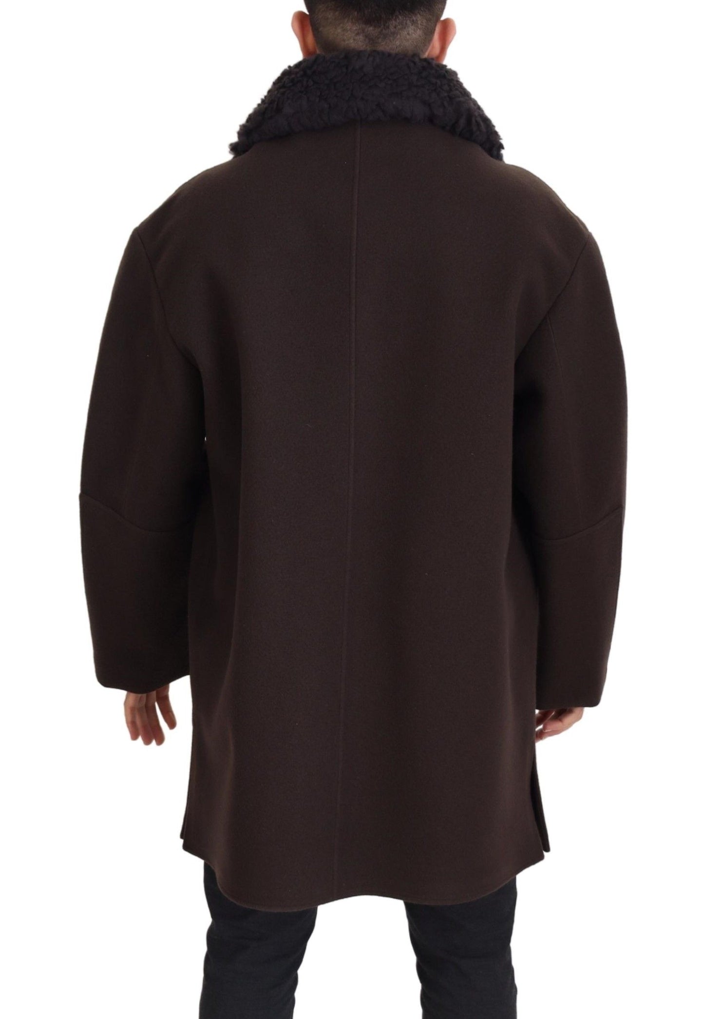 Dolce &amp; Gabbana Elegant Dark Brown Shearling Coat Jacket