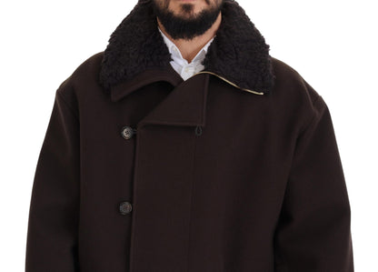 Dolce &amp; Gabbana Elegant Dark Brown Shearling Coat Jacket