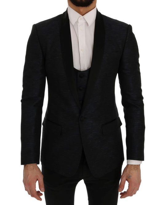 Dolce &amp; Gabbana Elegant Blue &amp; Black Slim Fit Suit Set