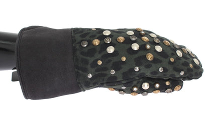 Dolce &amp; Gabbana Elegant Studded Gray Wool Shearling Gloves