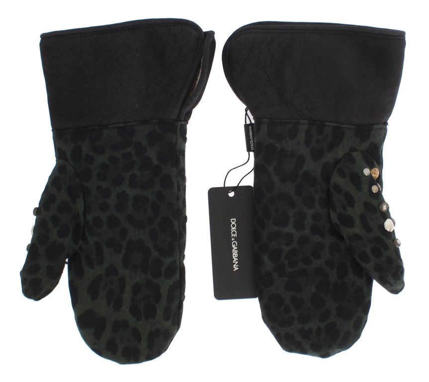 Dolce &amp; Gabbana Elegant Studded Gray Wool Shearling Gloves