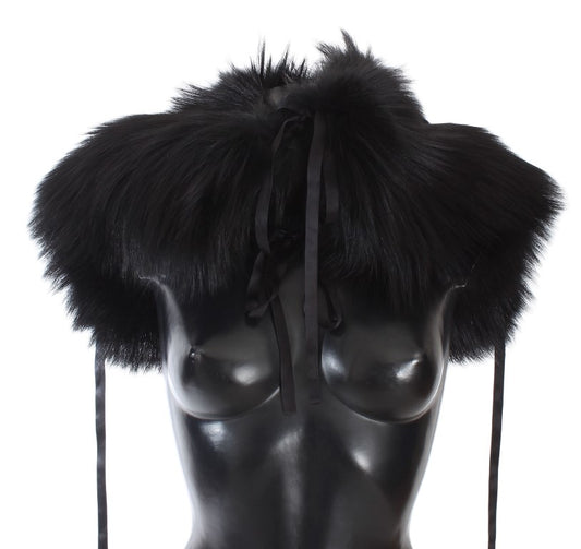 Dolce &amp; Gabbana Black Fox Fur Shoulder Wrap Cover Collar Scarf