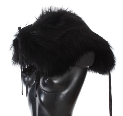 Dolce &amp; Gabbana Black Fox Fur Shoulder Wrap Cover Collar Scarf