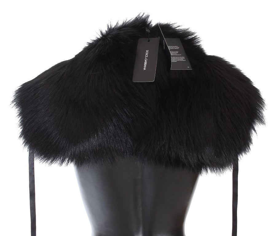 Dolce &amp; Gabbana Black Fox Fur Shoulder Wrap Cover Collar Scarf