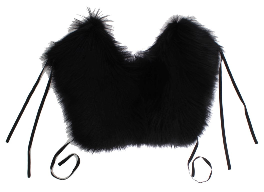 Dolce &amp; Gabbana Black Fox Fur Shoulder Wrap Cover Collar Scarf