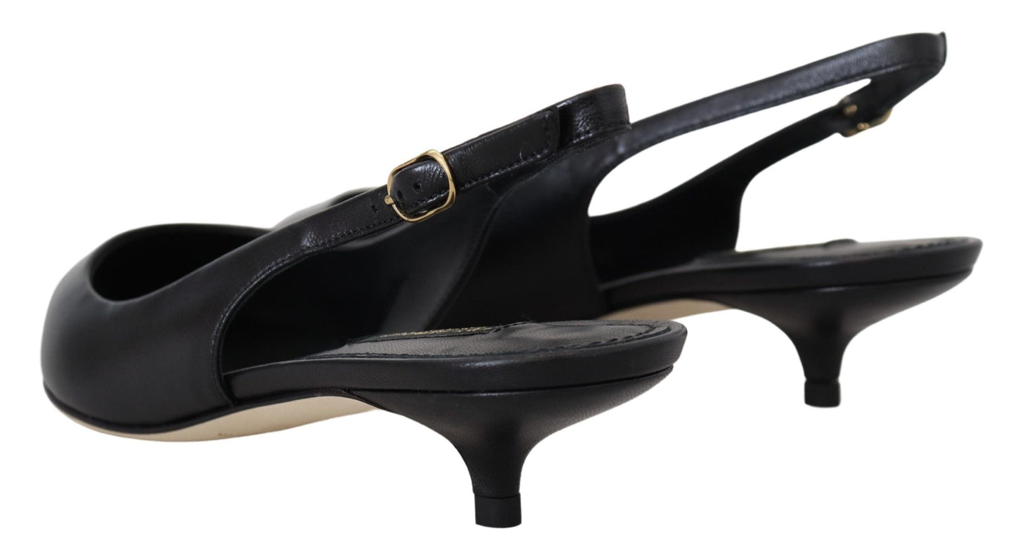 Dolce &amp; Gabbana Black Leather Slingbacks Heels Pumps Shoes