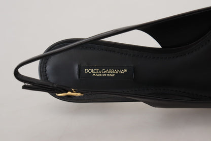 Dolce &amp; Gabbana Black Leather Slingbacks Heels Pumps Shoes