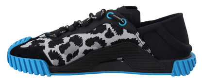 Dolce &amp; Gabbana Black Blue Fabric Lace Up NS1 Sneakers