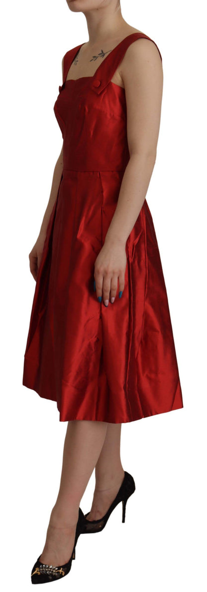 Dolce &amp; Gabbana Radiant Red Silk A-Line Midi Dress