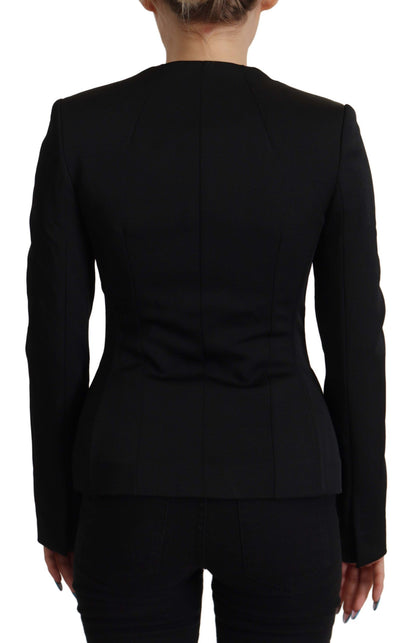 Dolce &amp; Gabbana Sleek Black Snap Jacket with Silk Lining