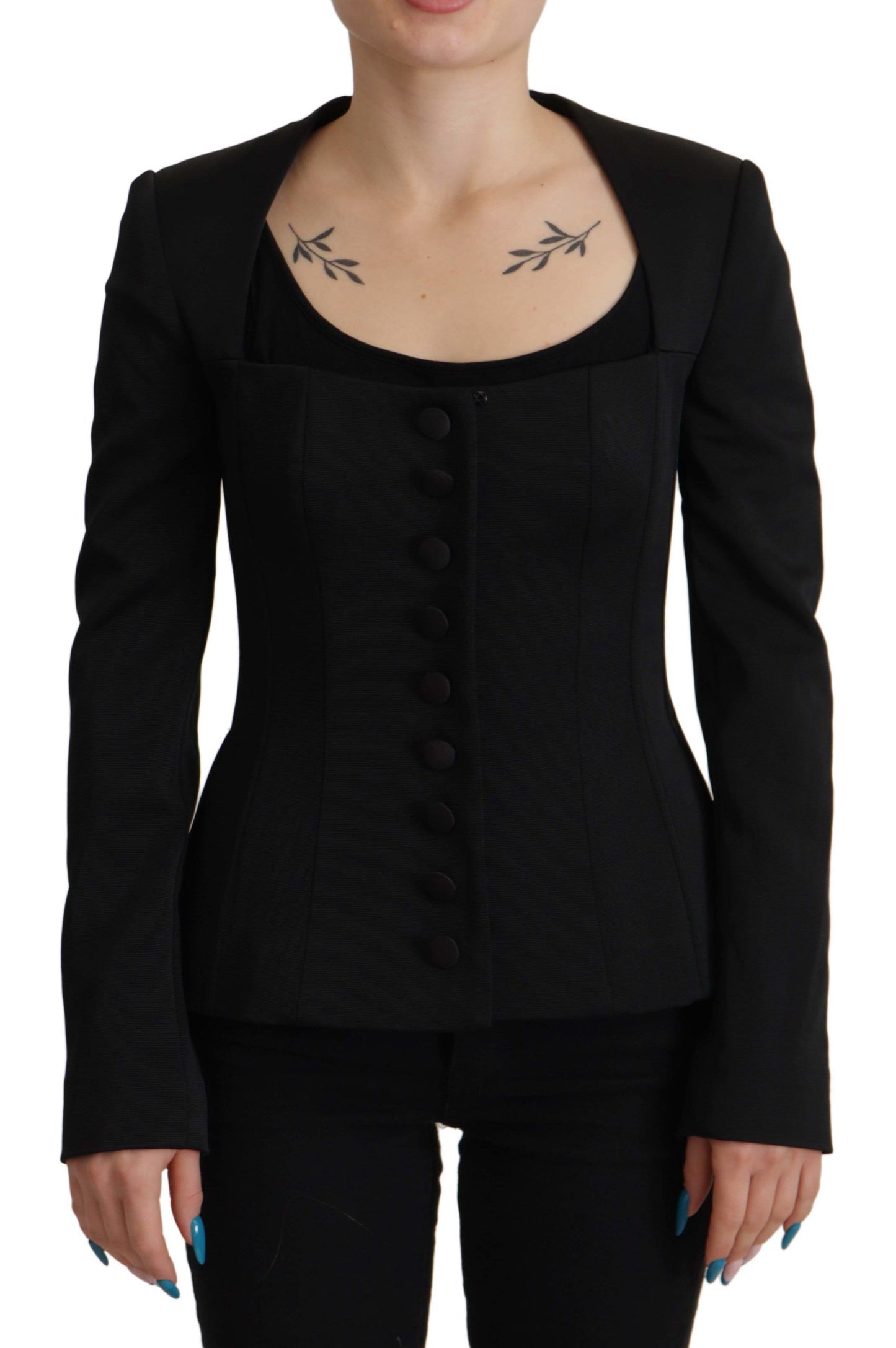 Dolce &amp; Gabbana Sleek Black Snap Jacket with Silk Lining