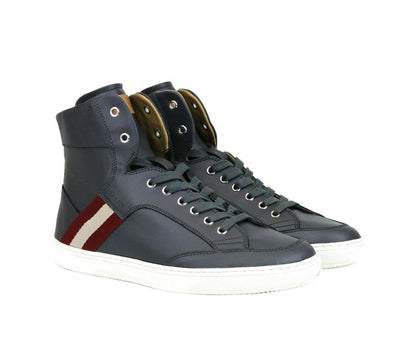 Bally Dark Gray Calf Leather Hi Top Sneaker With Red Beige