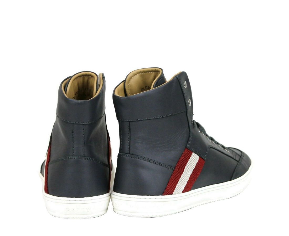 Bally Dark Gray Calf Leather Hi Top Sneaker With Red Beige