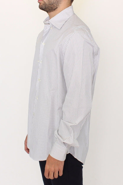 Ermanno Scervino Elegant White and Gray Striped Cotton Shirt