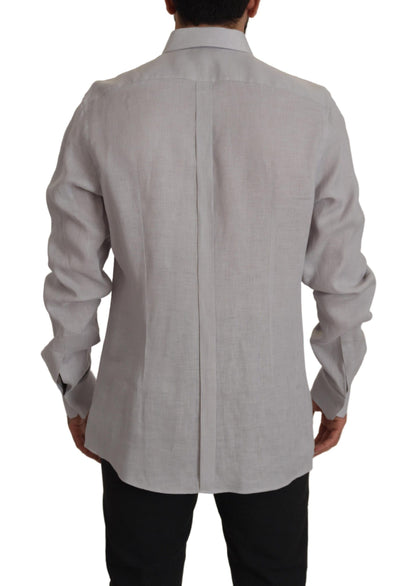 Dolce &amp; Gabbana Elegant Gray Slim Fit Linen Shirt