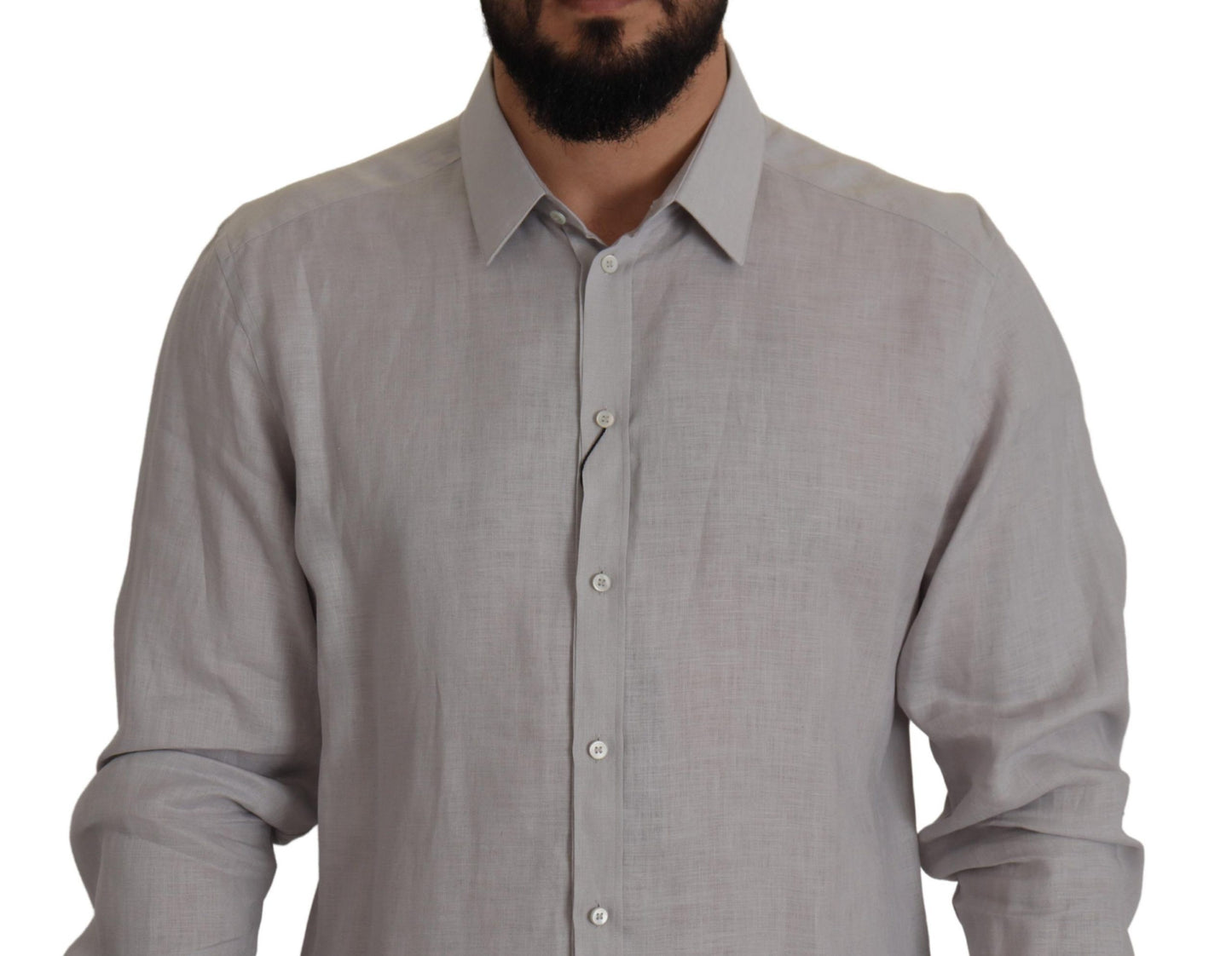 Dolce &amp; Gabbana Elegant Gray Slim Fit Linen Shirt