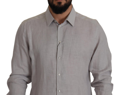 Dolce &amp; Gabbana Elegant Gray Slim Fit Linen Shirt