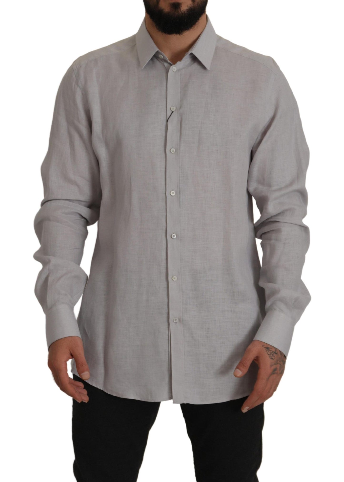 Dolce &amp; Gabbana Elegant Gray Slim Fit Linen Shirt