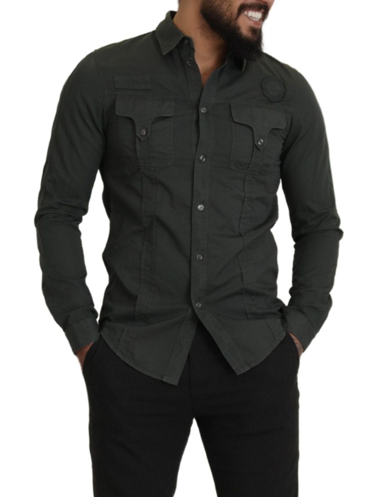 GF Ferre Sleek Dark Gray Cotton Casual Shirt