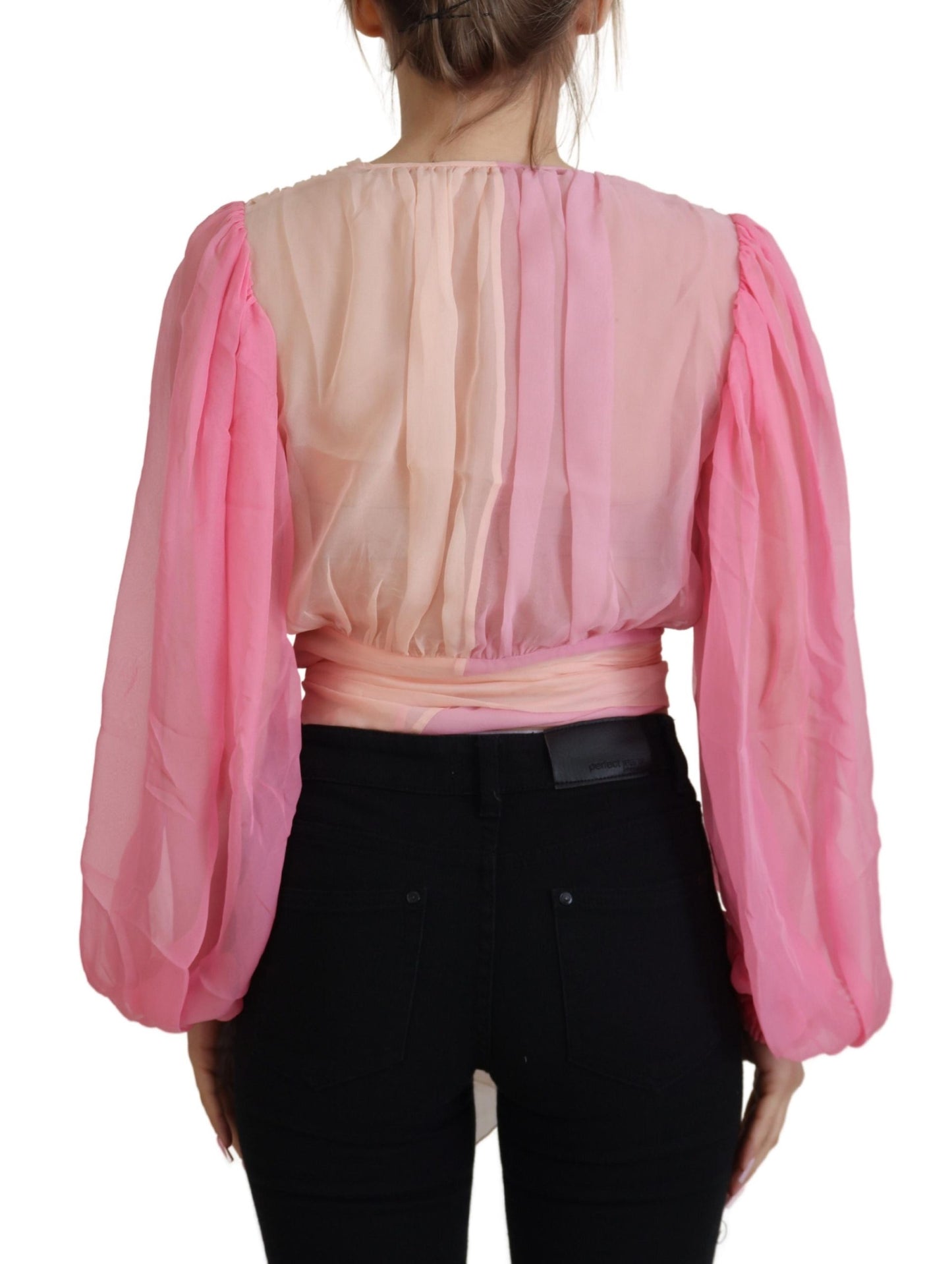 Dolce &amp; Gabbana Pink Silk Wrap Long Sleeves Blouse Top