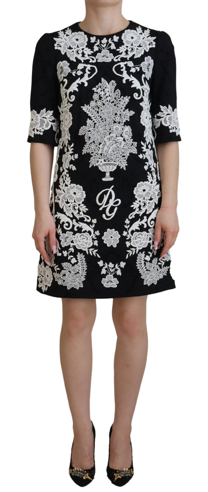 Dolce &amp; Gabbana Black Lace Trim Half Sleeves A-line Dress