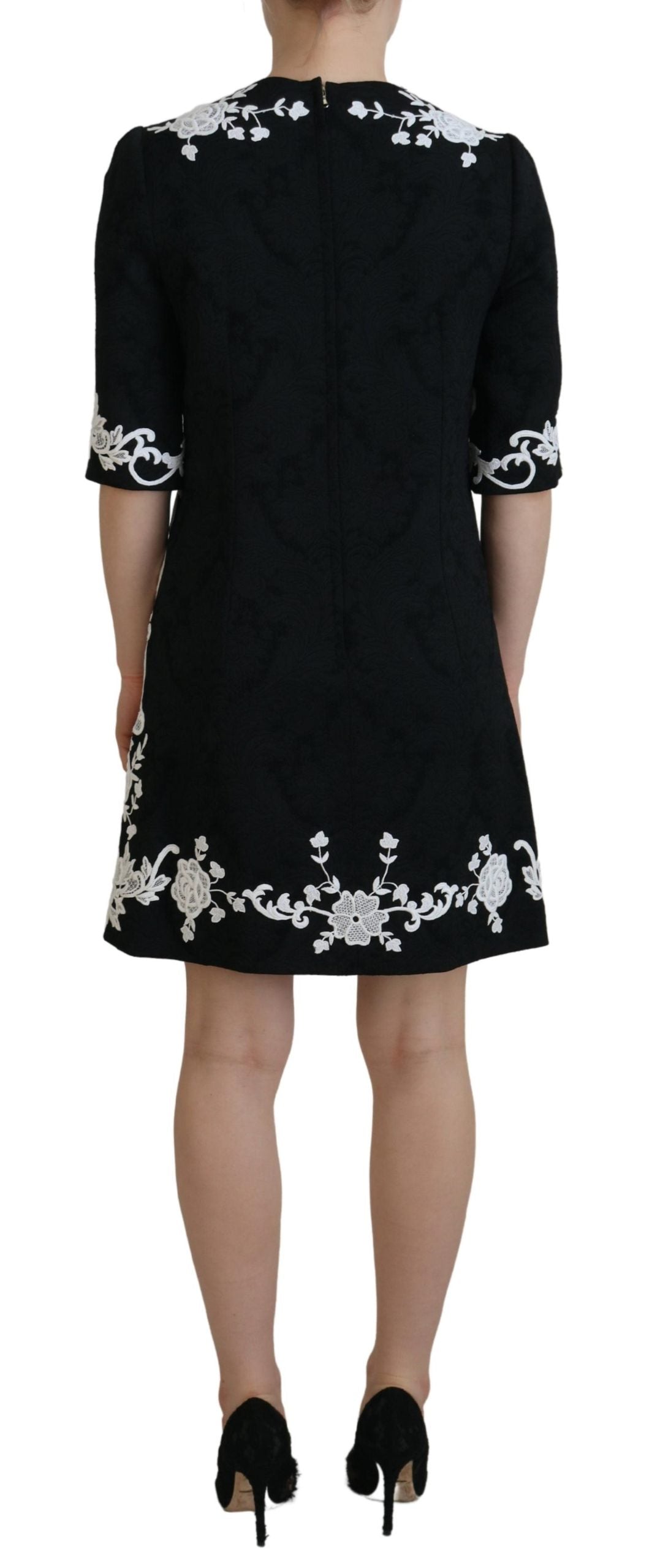 Dolce &amp; Gabbana Black Lace Trim Half Sleeves A-line Dress