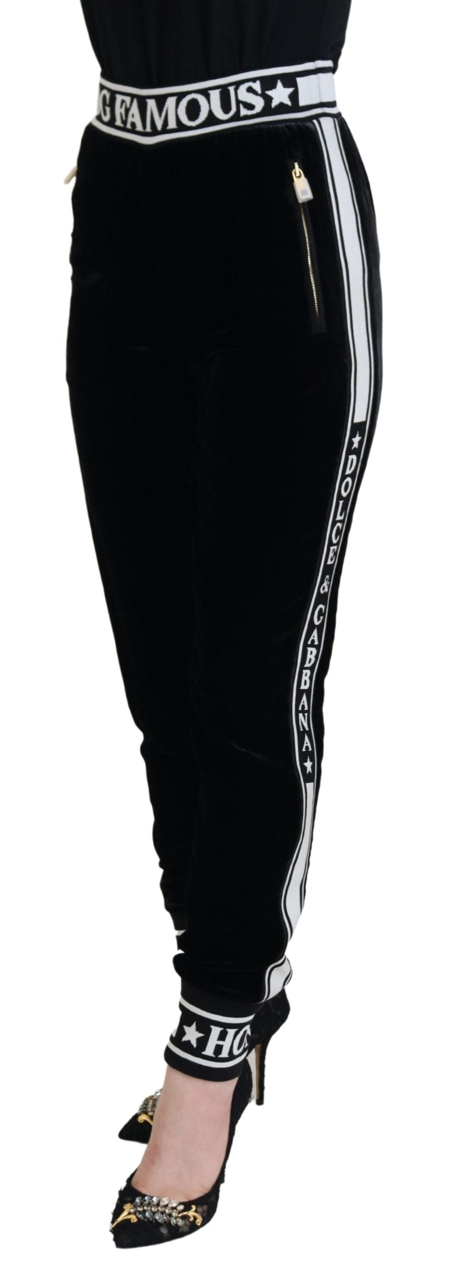 Dolce &amp; Gabbana Black DG Logo Velvet Trouser Pants