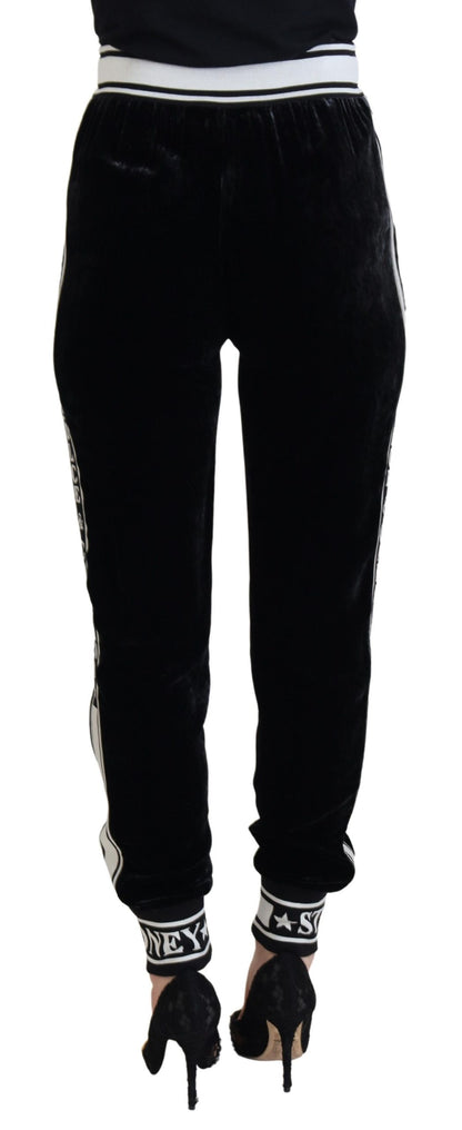 Dolce &amp; Gabbana Black DG Logo Velvet Trouser Pants