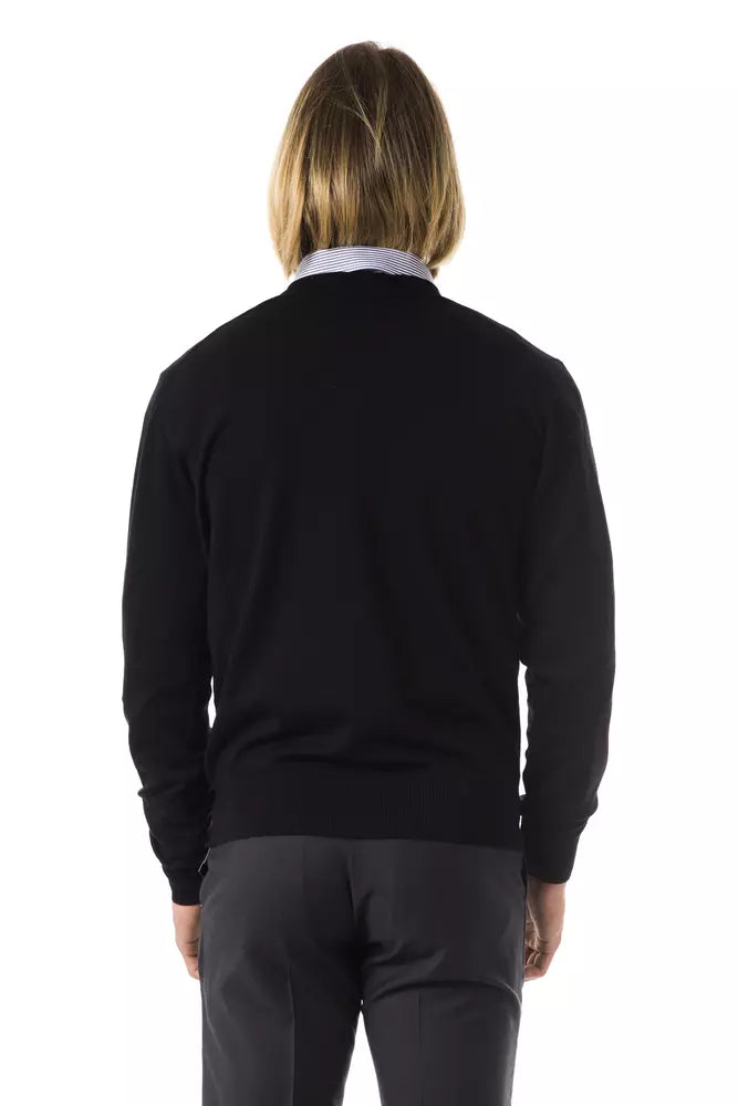 Uominitaliani Black Merino Wool Men Sweater