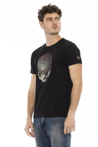 Trussardi Action Elevated Casual Black Tee - Short Sleeve &amp; Round Neck