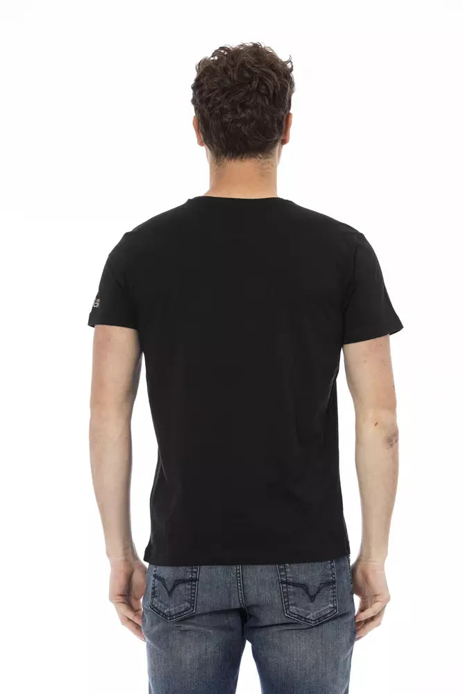 Trussardi Action Elevated Casual Black Tee - Short Sleeve &amp; Round Neck