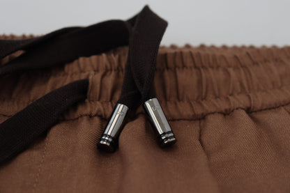 Dolce &amp; Gabbana Brown Cashmere Men Drawstring Jogger Pants