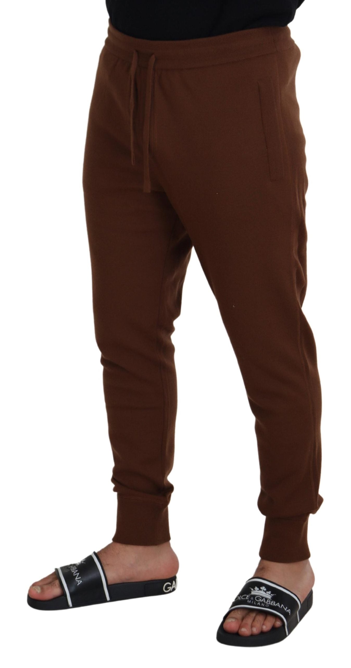 Dolce &amp; Gabbana Brown Cashmere Men Drawstring Jogger Pants