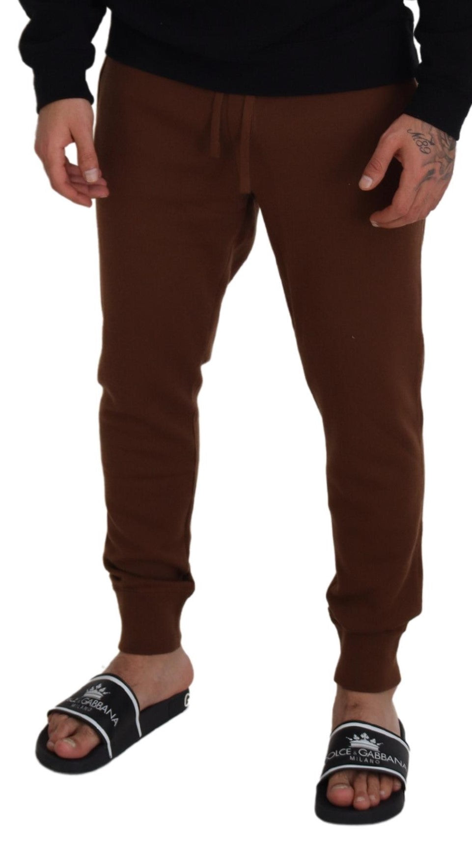 Dolce &amp; Gabbana Brown Cashmere Men Drawstring Jogger Pants