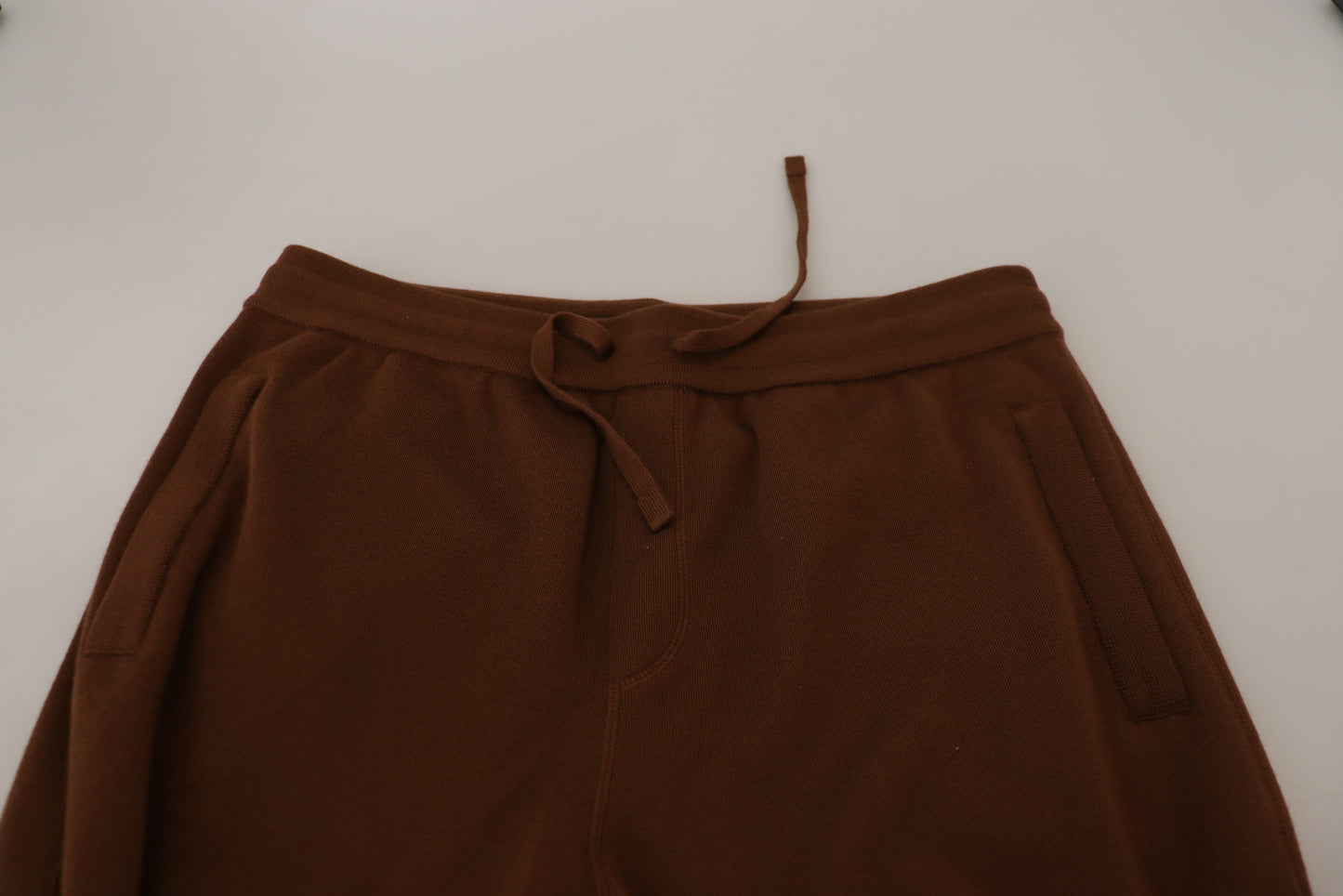 Dolce &amp; Gabbana Brown Cashmere Men Drawstring Jogger Pants