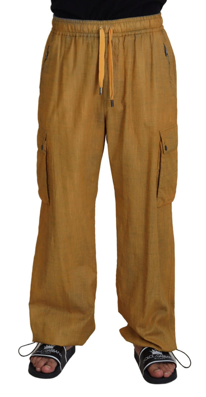 Dolce &amp; Gabbana Brown Linen Drawstring Cargo Pants