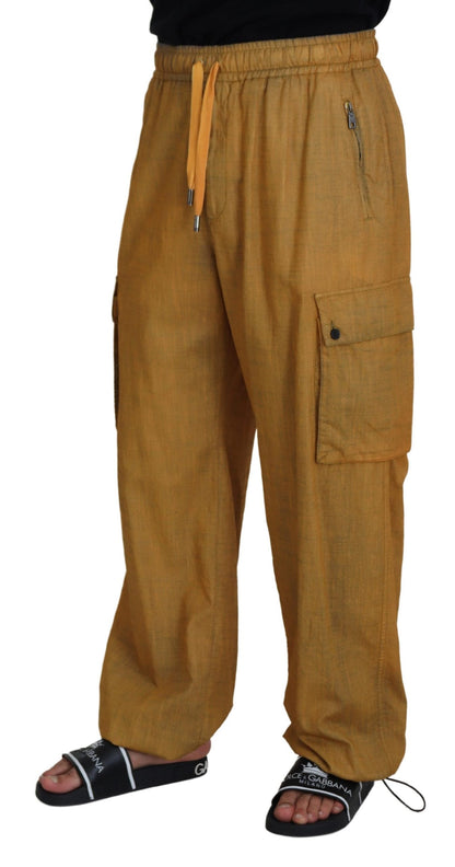 Dolce &amp; Gabbana Brown Linen Drawstring Cargo Pants