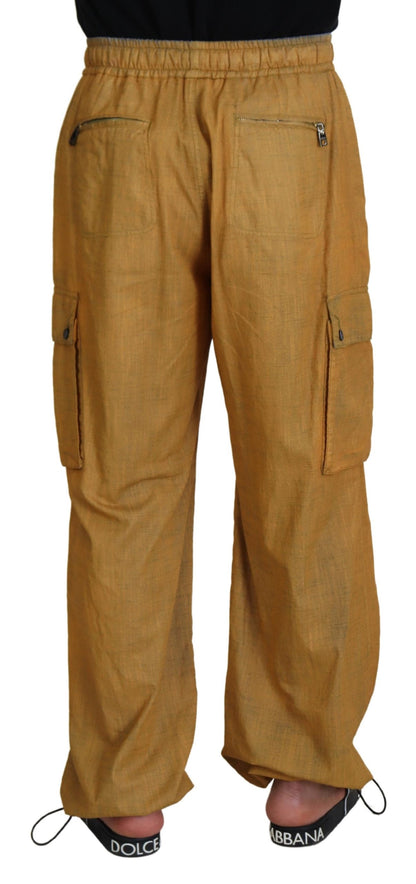 Dolce &amp; Gabbana Brown Linen Drawstring Cargo Pants