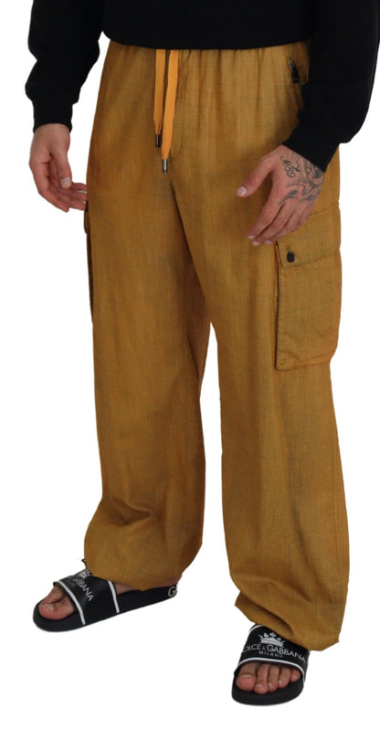 Dolce &amp; Gabbana Brown Linen Drawstring Cargo Pants