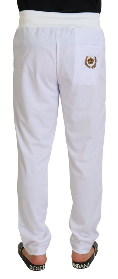 Dolce &amp; Gabbana White Polyester Crown Logo Jogger Pants