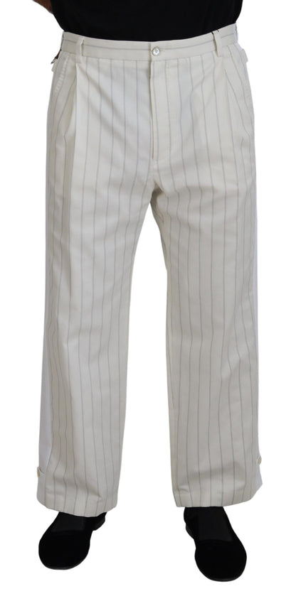 Dolce &amp; Gabbana White Cotton Striped Formal Pants