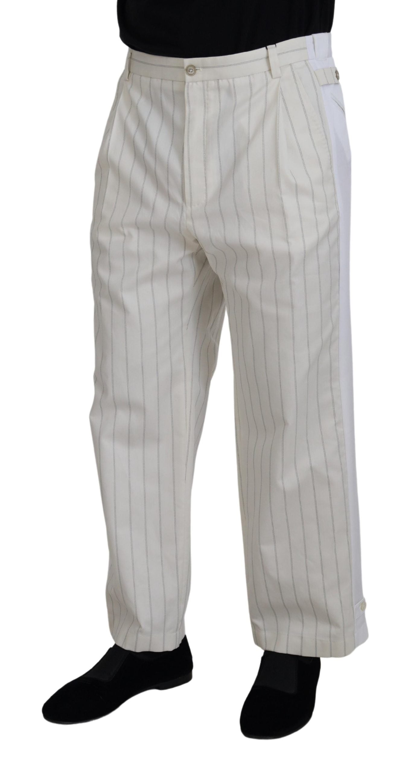 Dolce &amp; Gabbana White Cotton Striped Formal Pants